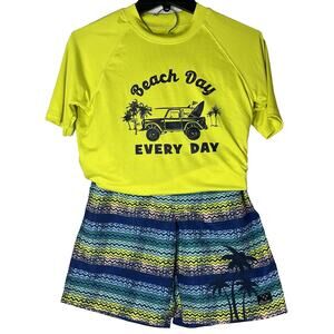 Big Chill Boys Neon Yellow Graphic Swim Set 2pc Size 14